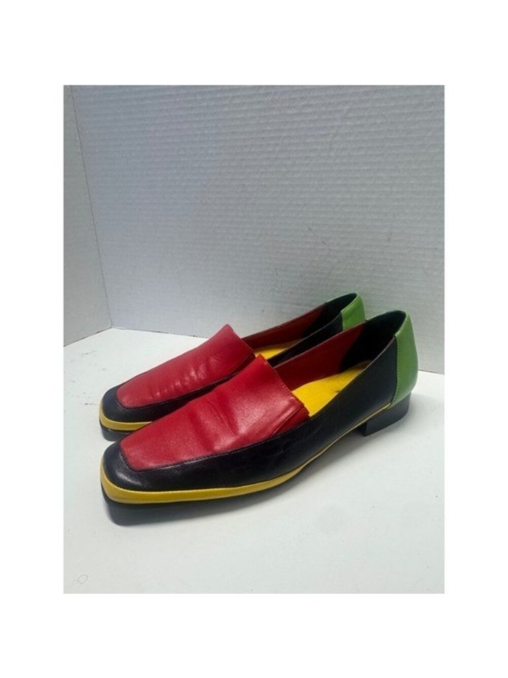 Amalfi Rangoni Colorblock Leather Loafers Red Black Green Yellow Italy 10 AAAA